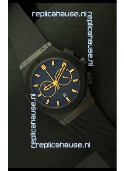 Hublot Big Bang Classic Fusion Chrono Japanese Watch with Yellow Markers Ceramic Case