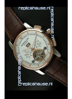 Mont Blanc Flying Tourbillon Japanese Replica Watch with Gold Bezel