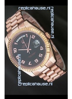 Rolex Day Date Japanese Replica Steel Watch in Black Dial
