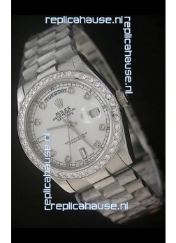 Rolex Day Date Just Japanese Replica Watch in Full Diamond Bezel