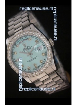 Rolex Day Date Just Japanese Replica Watch in Light Blue Dial