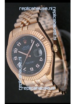 Rolex Datejust Japanese Replica Rose Gold Watch in Black Dial