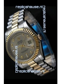 Rolex Day Date Just Japanese Replica Two Tone Gold Watch in Golden Dial