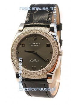Rolex Cellini Cestello Ladies Swiss Watch in Matte Black Face Diamonds Bezel and Lugs