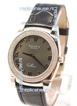 Rolex Cellini Cestello Ladies Swiss Watch in Matte Black Face and Roman Markers