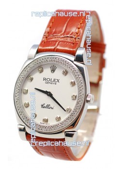 Rolex Cellini Cestello Ladies Swiss Watch White Face Diamonds Bezel and Hour Markers